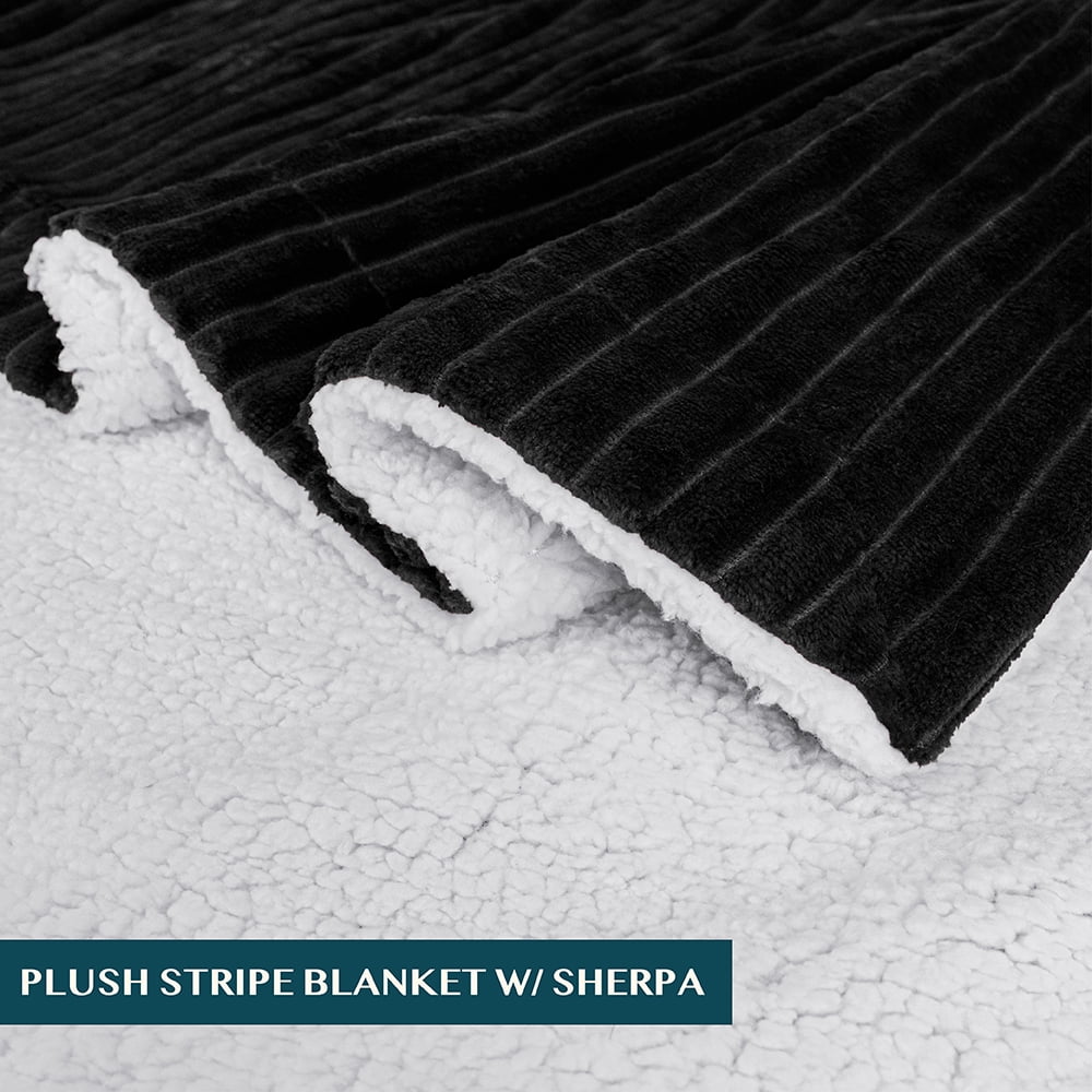 Cozy Fleece Reversible Sherpa Fleece Throw Blanket Black, Plush Flannel Throw, Ultra Soft Warm Ribbed Microfiber Blanket for Sofa... - Lightweight Plush Warm Blanket for All Seasons Detail