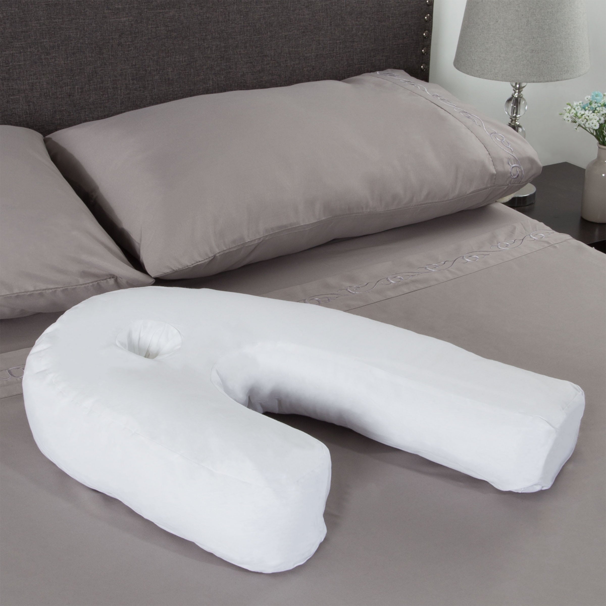 Hotel Collection Bluestone Contour Side Sleeper Pillow with Ear Pocket for Pain Relief - Decorative Throw Pillow Cushion for Sofa & Bed Detail