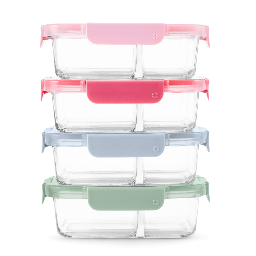 Fun Food Fidget 8pc 3.4 Cup Divided Glass Meal Prep Set - Playful Star & Heart Shaped Geometric NeeDoh Detail