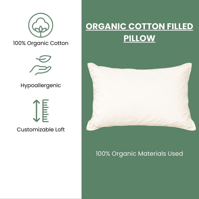 Orthopedic Support 100% Organic Cotton Pillow with Organic Cotton Cover - GOTS CERTIFIED - Adjustable Loft, Head Neck Pain Relief, Back ... - Ergonomic Memory Foam Pillow for Neck Pain Support Detail