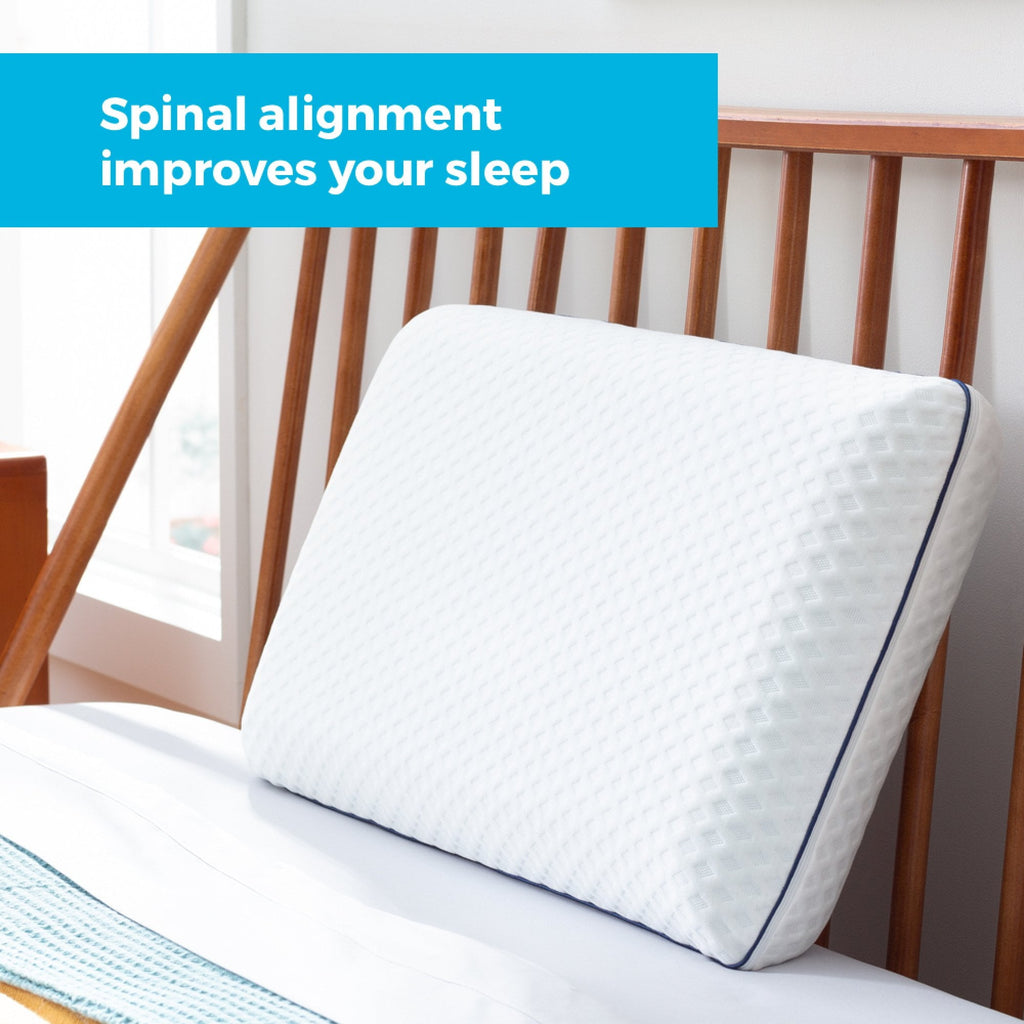 Orthopedic Support Medium Feel Standard Size Ventilated Gel Memory Foam Bed Pillow with Washable Cover and Temperature Regulating Infusion - Ergonomic Memory Foam Pillow for Neck Pain Support Detail