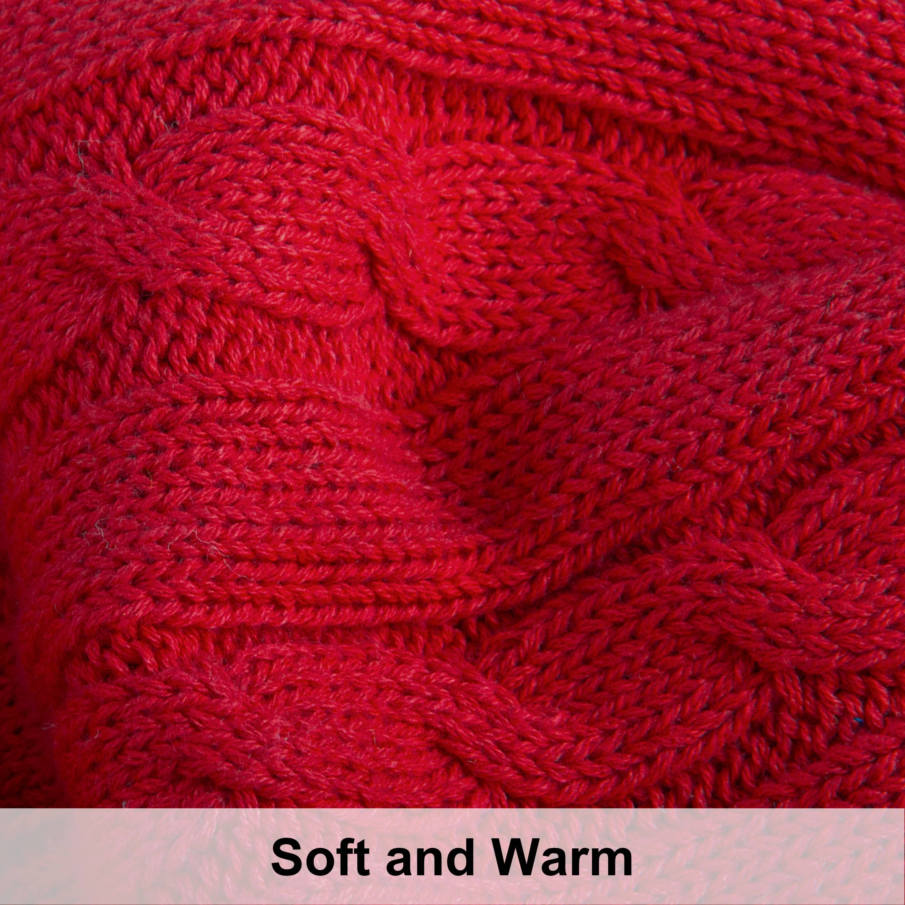 Decorative Knitted 100% Cotton Cable Knit Throw, Super Soft Warm Knitted Blanket Home Decor, 51"x67", Red - Cozy Fleece Throw Blanket for Couch & Bed Detail