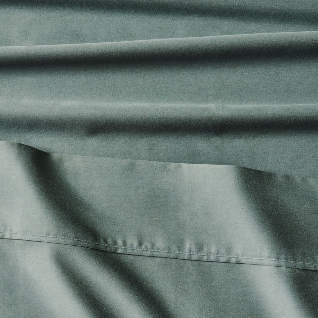 Cooling Sateen 4-Piece 300 Thread Count Green Ash Cotton Sateen Bed Sheet Set, Cali King - Breathable Egyptian Cotton Flat & Fitted Sheets Detail