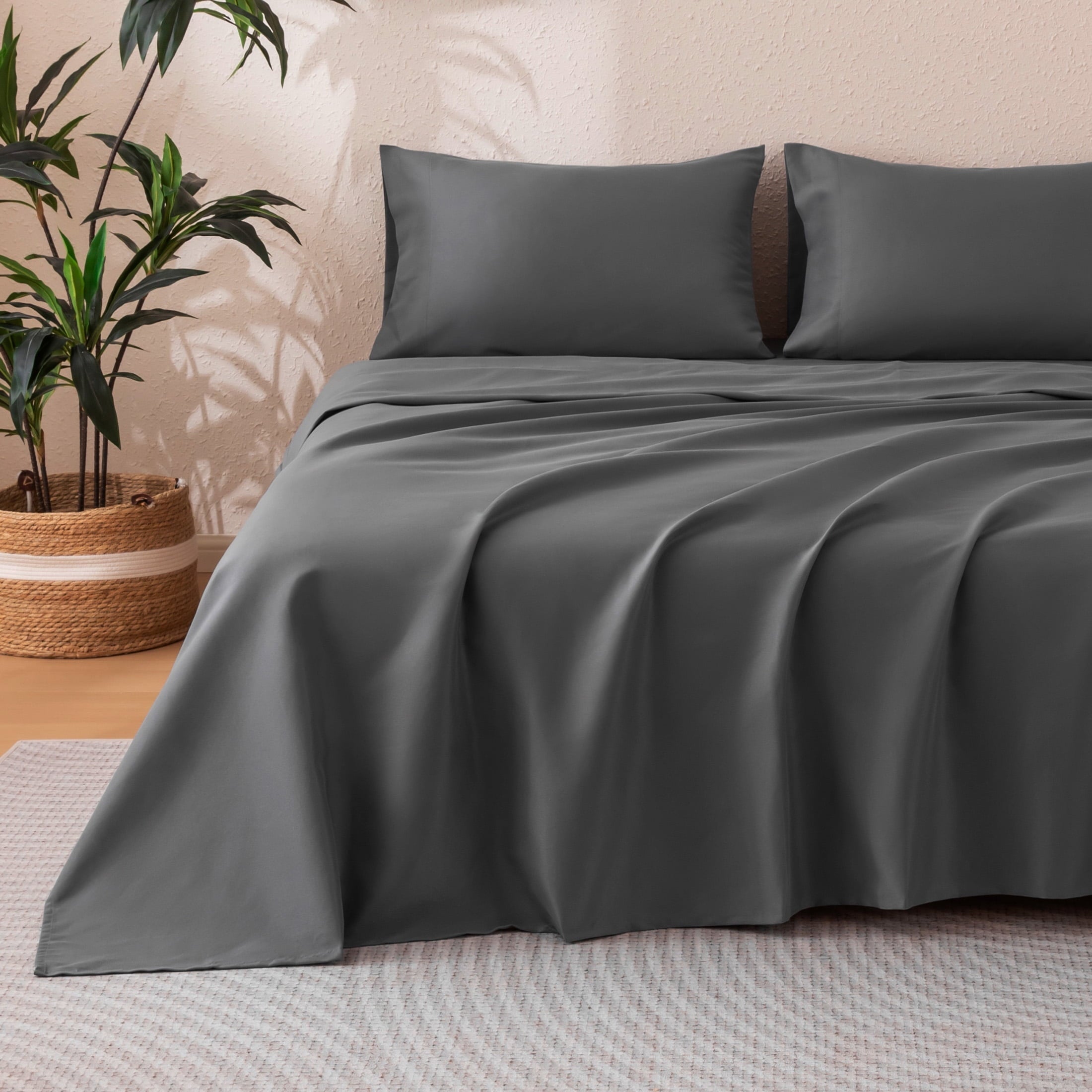 Breathable Luxury Sheet Set Twin Size Gray, 3 Pieces 140 GSM Brushed Elastic Fitted Soft & Cozy Bed Sheets Set with Deep Pocket - Breathable Egyptian Cotton Flat & Fitted Sheets Detail