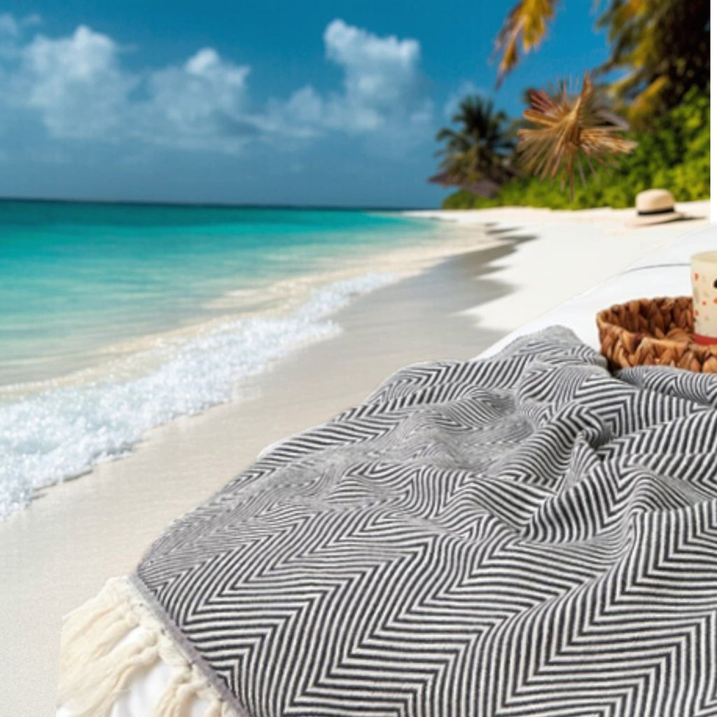 Super Soft Flannel Turkish Cotton Throw Blanket & Beach Towel, 60"x70" Boho Decorative Blanket for Couch, Bed, Sofa & Outdoor, Lightweig... - Luxury Knitted Decorative Throw Blanket with Fringes Detail