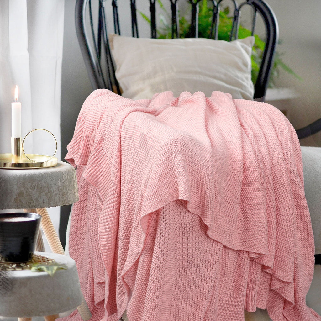 Cozy Fleece Pure Cotton Soft Cable Knit Throw Blanket Pink 50" x 70" - Cozy Fleece Throw Blanket for Couch & Bed Detail