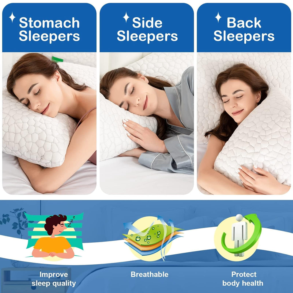 Fluffy Shredded Cooling Bed Pillows Queen Size Set of 2, Shredded Memory Foam Pillows for Sleeping 2 Pack, Adjustable Soft Firm Pillo... - Orthopedic Shredded Foam Bed Pillow Set Detail