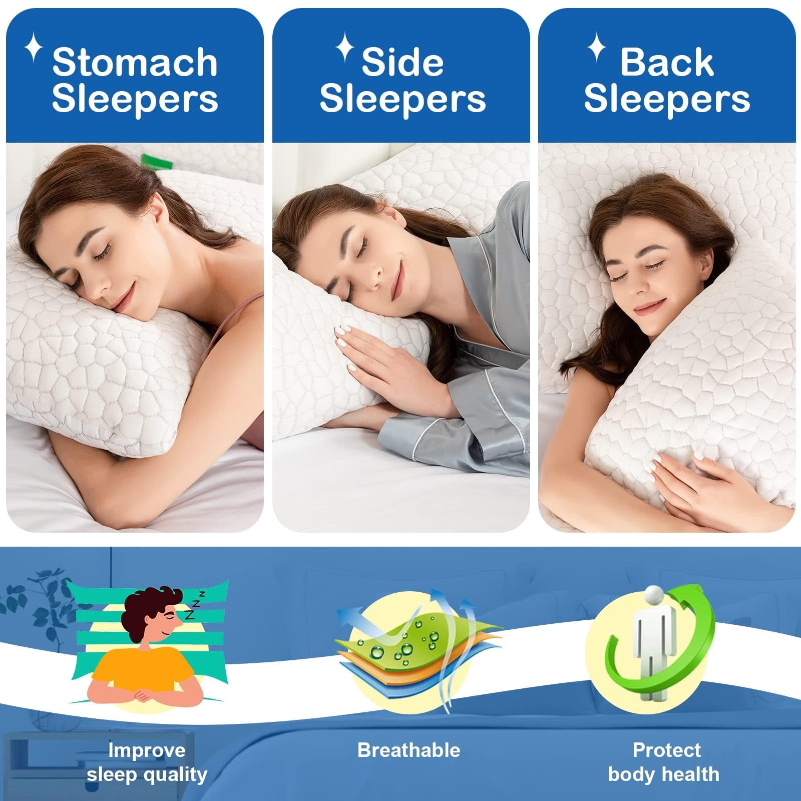 Fluffy Shredded Cooling Bed Pillows Queen Size Set of 2, Shredded Memory Foam Pillows for Sleeping 2 Pack, Adjustable Soft Firm Pillo... - Orthopedic Shredded Foam Bed Pillow Set Detail