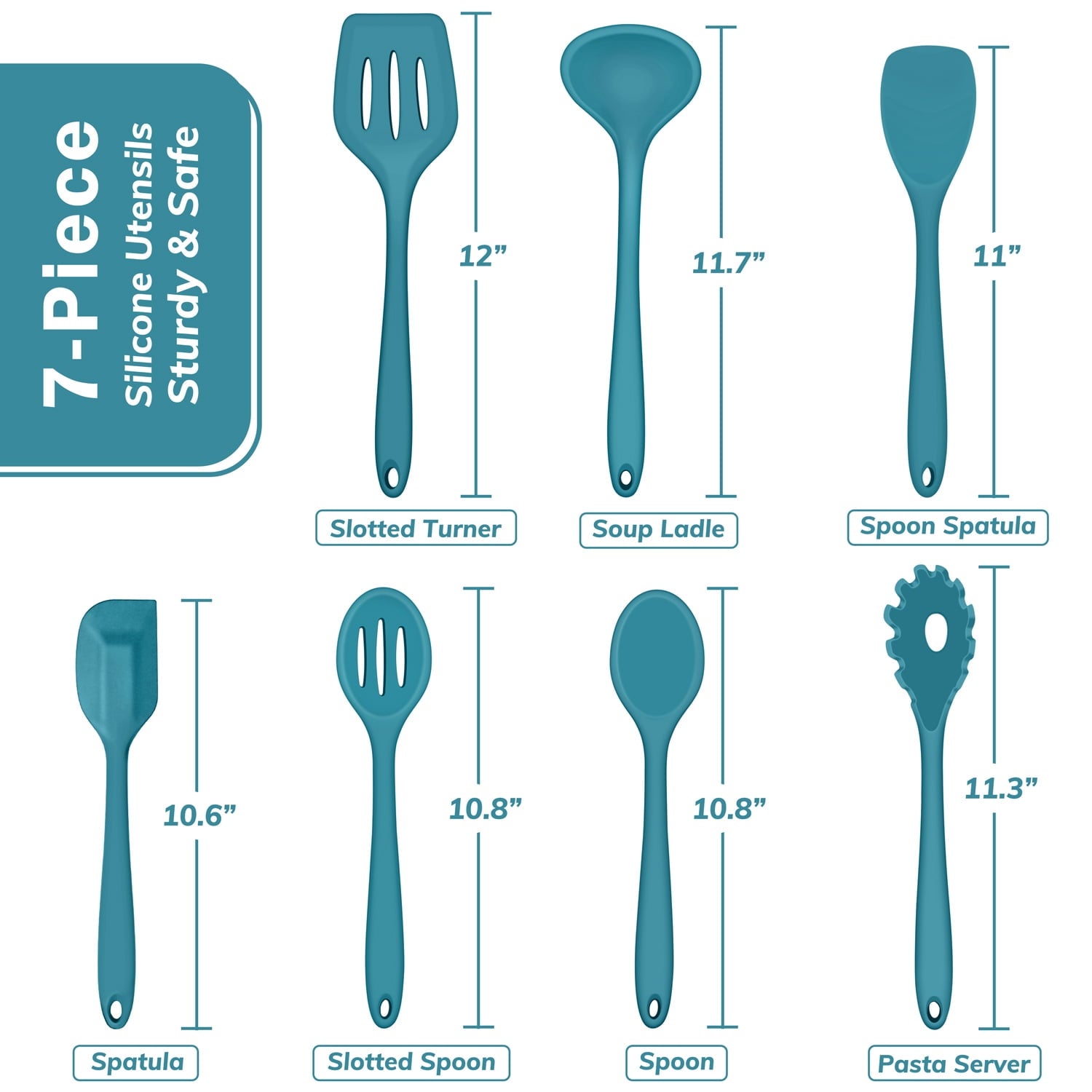 Heavy Duty 7-Piece Silicone Cooking Utensils Set, Blue Kitchen Utensils, Non-stick Gadgets Tools Include Slotted Turner, Soup La... - Multi-Purpose Hand Tool for Daily Meal Prep Detail