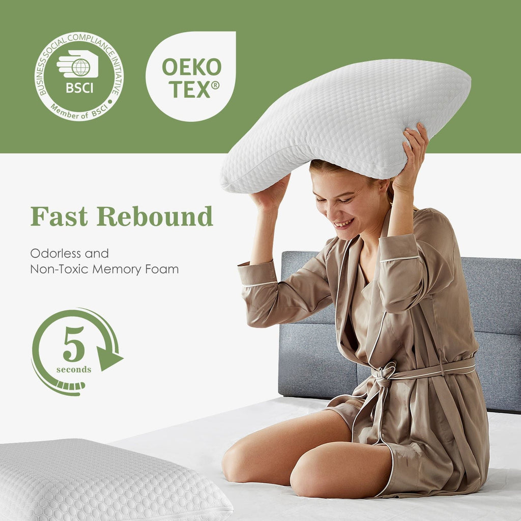 Decorative Plump Memory Foam Pillow for Sleeping, 24"D x 16"W x 4.7"H, Soft Supportive Hotel Pillow for Bed, Washable Cover, Set of 2 - Decorative Throw Pillow Cushion for Sofa & Bed Detail