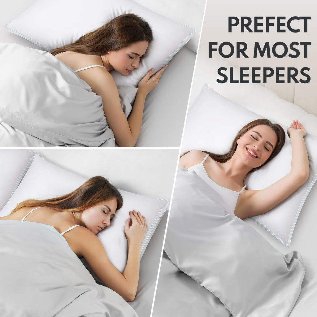 Orthopedic Support Goose Feather Down Pillows, Gusseted Bed Pillows Queen Size Set of 2, Luxury Hotel Collection Fluffy Pillows 100% Cot... - Decorative Throw Pillow Cushion for Sofa & Bed Detail