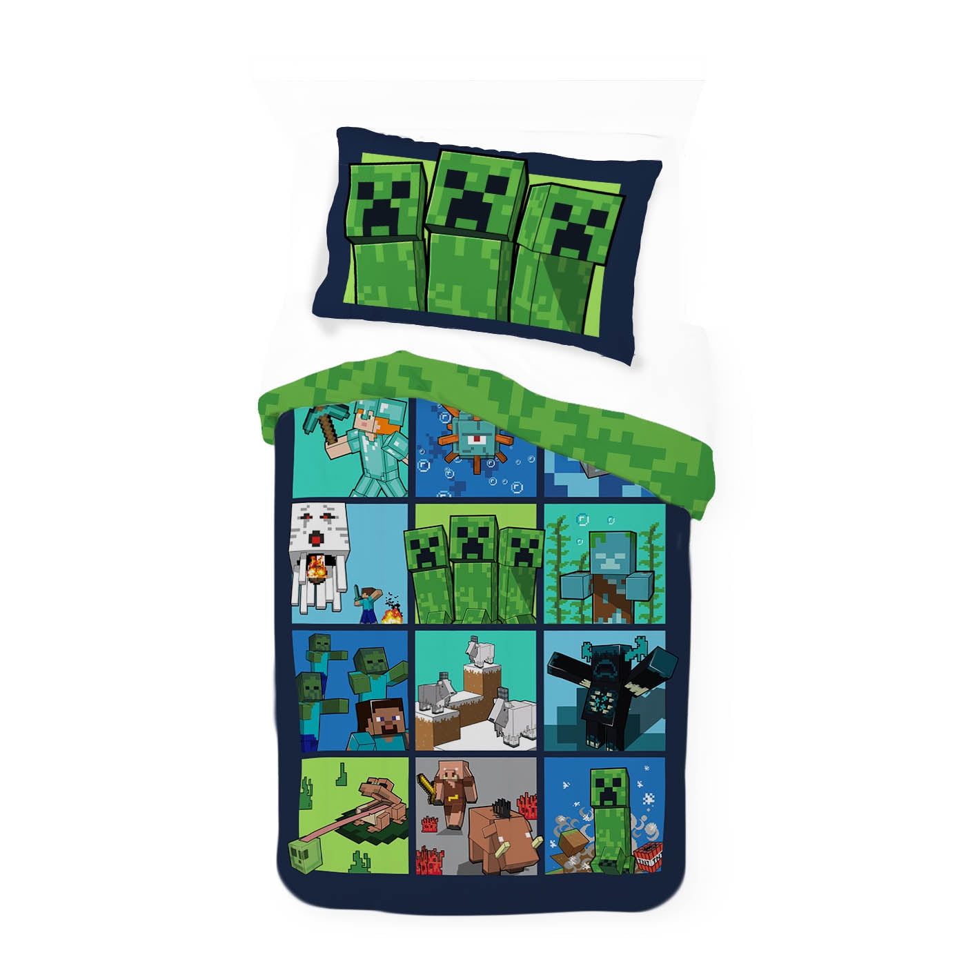 Luxurious Quilted Kids 2 Piece Green Reversible Comforter and Pillowcase Bedding Set, Twin/Full - Cloud-Like Soft Lightweight Bed Comforter Detail