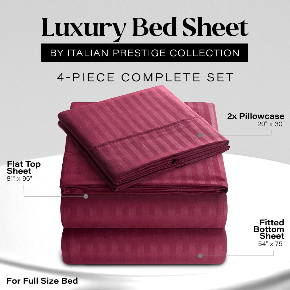Ultra-Soft Bedding Set with Flat Sheet, Fitted Bed Sheet & Pillowcases, Full Burgundy - Breathable Egyptian Cotton Flat & Fitted Sheets Detail