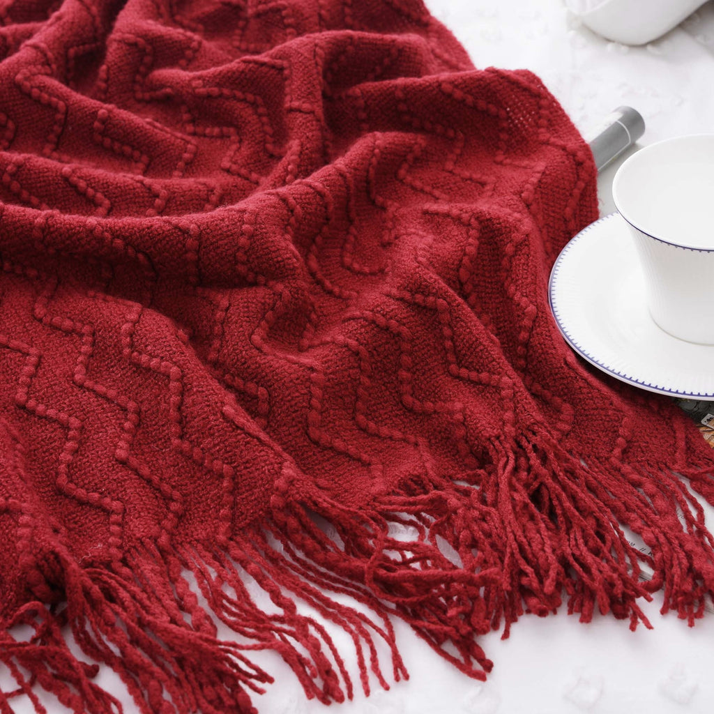 Lightweight Warm Dark Red Blanket for Couch,Burgundy Knit Throw Blanket for Bedroom,Christmas Throw,50"x60" - Super Soft Reversible Sherpa Flannel Blanket Detail