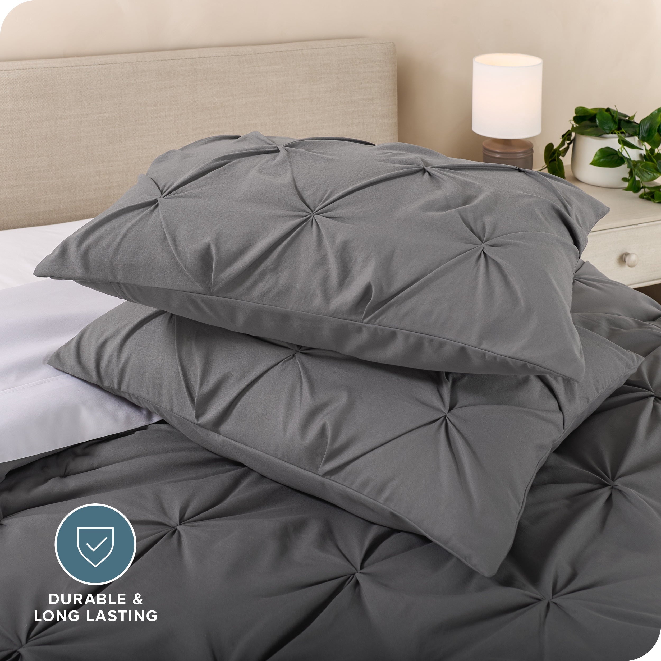 All-Season Pintuck Down Alternative Comforter Set - 3-Pieces - All Seasons - King, Grey - Hypoallergenic Ultra-Fluffy Quilt for Winter Detail