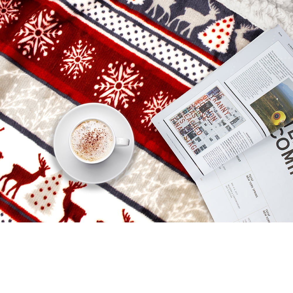 Decorative Knitted Premium Plush Sherpa Throw Christmas Blanket | Soft, Warm, Cozy, Reversible Microfiber Winter Cabin Throw | Plaid Hol... - Cozy Fleece Throw Blanket for Couch & Bed Detail