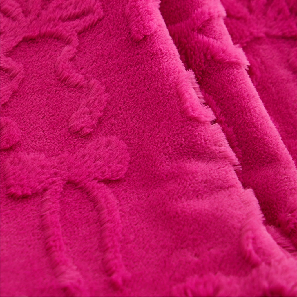 Reversible Sherpa Gen Z 50" x 60"Carved Bow Faux Fur Throw - Luxury Knitted Decorative Throw Blanket with Fringes Detail
