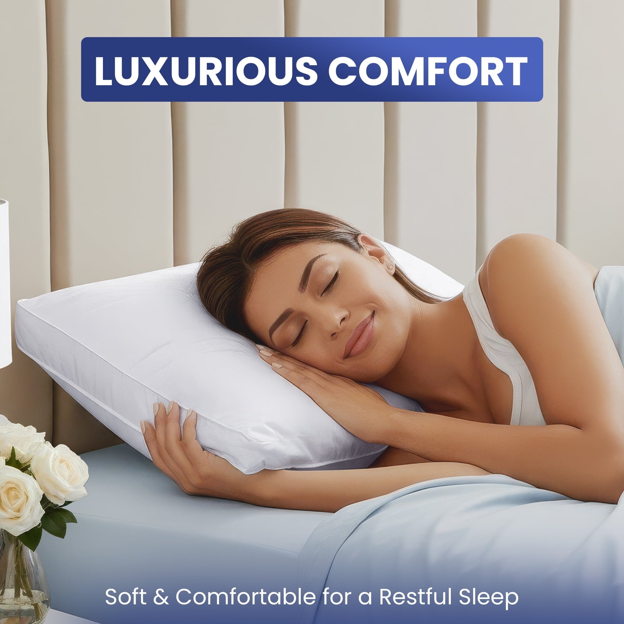 Hotel Collection Queen Bed Pillow, 26"L x 18" W, Set of 2, Soft and High-Quality, Gusseted Pillow for All Sleep Positions (White) - Orthopedic Shredded Foam Bed Pillow Set Detail