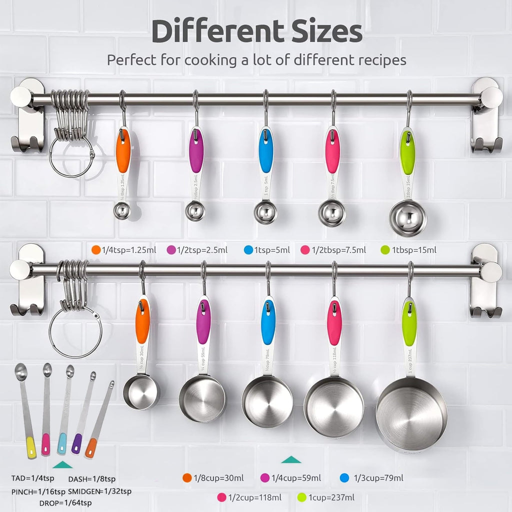 Durable Steel Stainless Steel Measuring Cups and Spoons Set of 15, 5 Stainless Steel Nesting Measuring Cups & 5 Spoons, 5 Mini Meas... - Professional Kitchen Tool for Culinary Enthusiasts Detail
