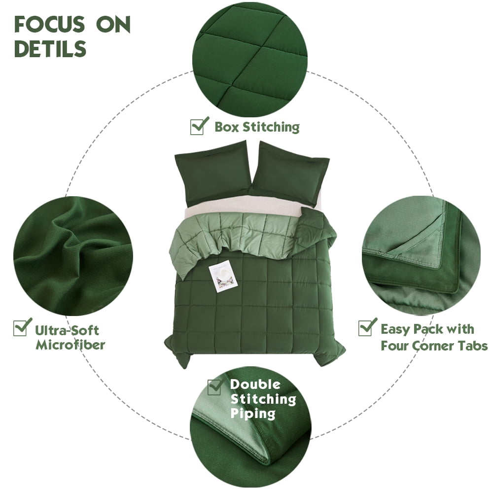 Hypoallergenic Cloud Light Weight Down Alternative Comforter Set, Queen, Green, Reversible - All-Season Down Alternative Comforter Insert Detail