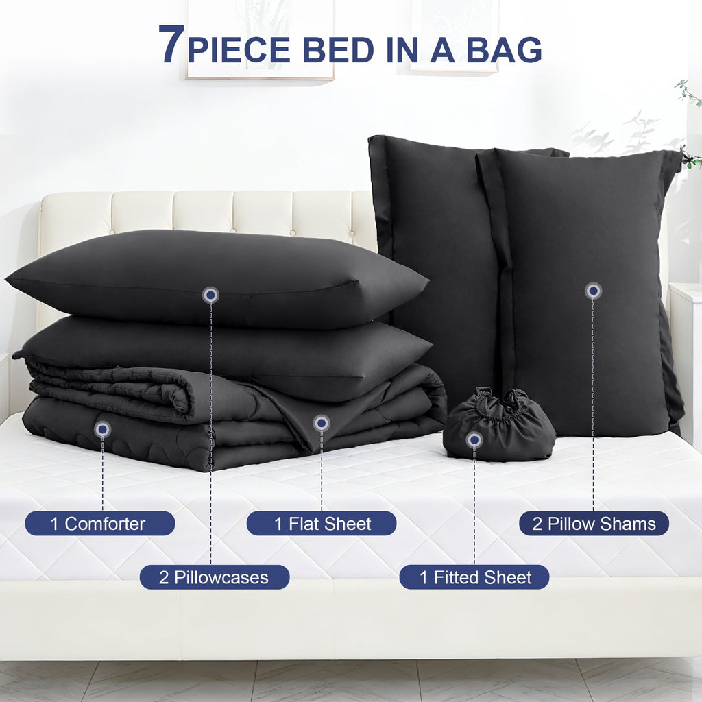Hypoallergenic Cloud 7 Pieces Comforter Set Full，Bed in A bag，All Seasons Bedding sets with Comforter,Fitted Sheet,Flat Sheet,Pillowcases ... - All-Season Down Alternative Comforter Insert Detail