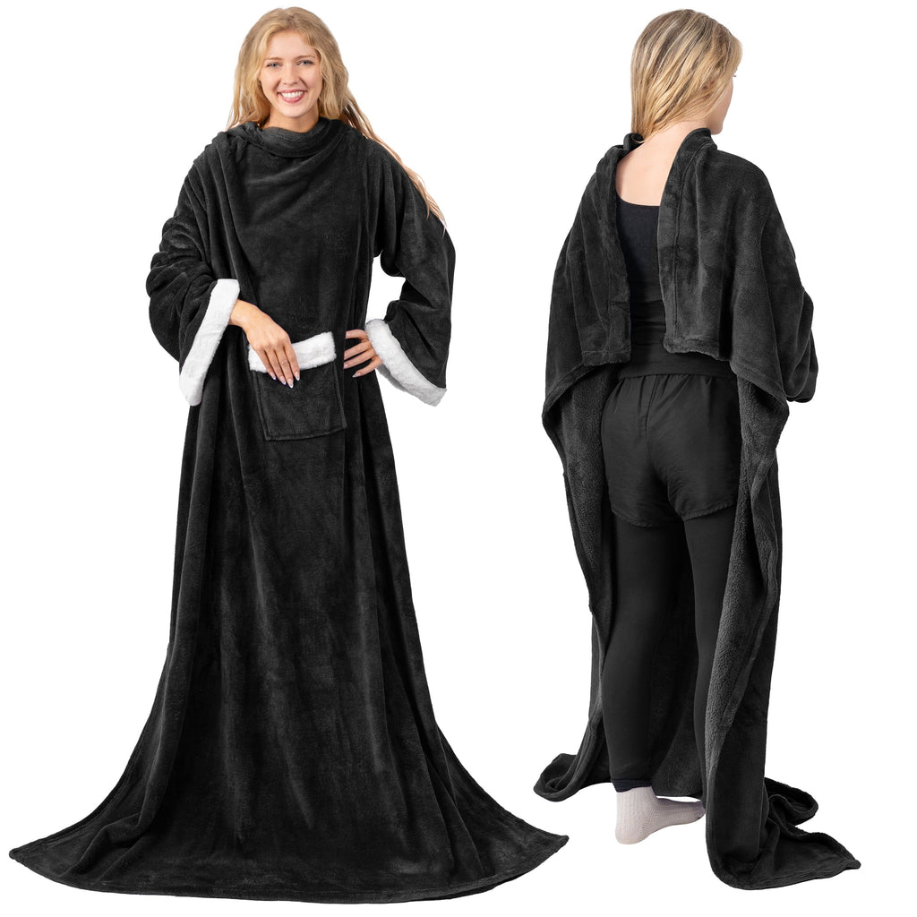 Cozy Fleece Fleece Blanket with Sleeves for Women Men Adults, Wearable Blanket Warm Soft Plush, Snuggle Pocket Sleeved TV Throw W... - Lightweight Plush Warm Blanket for All Seasons Detail