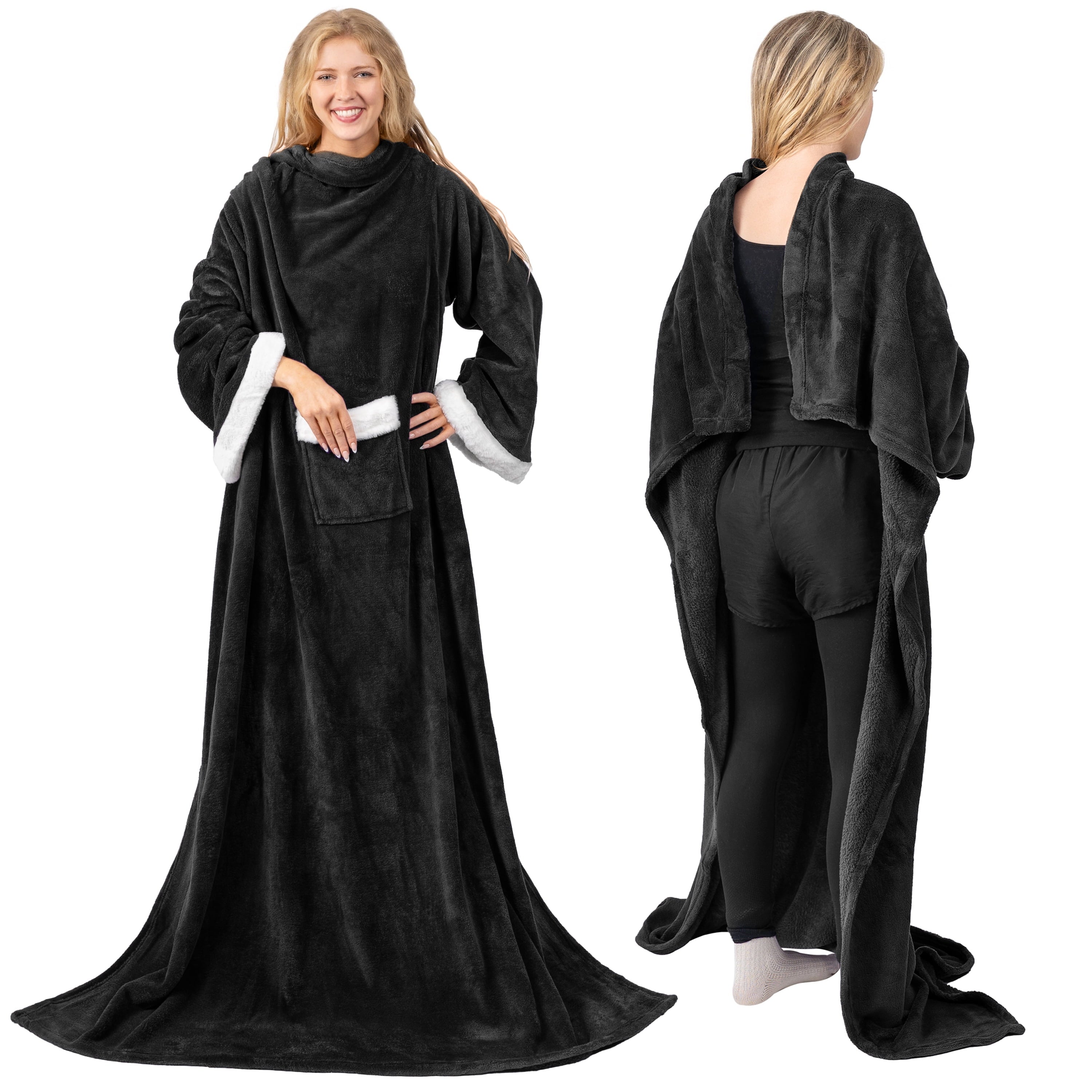 Cozy Fleece Fleece Blanket with Sleeves for Women Men Adults, Wearable Blanket Warm Soft Plush, Snuggle Pocket Sleeved TV Throw W... - Lightweight Plush Warm Blanket for All Seasons Detail