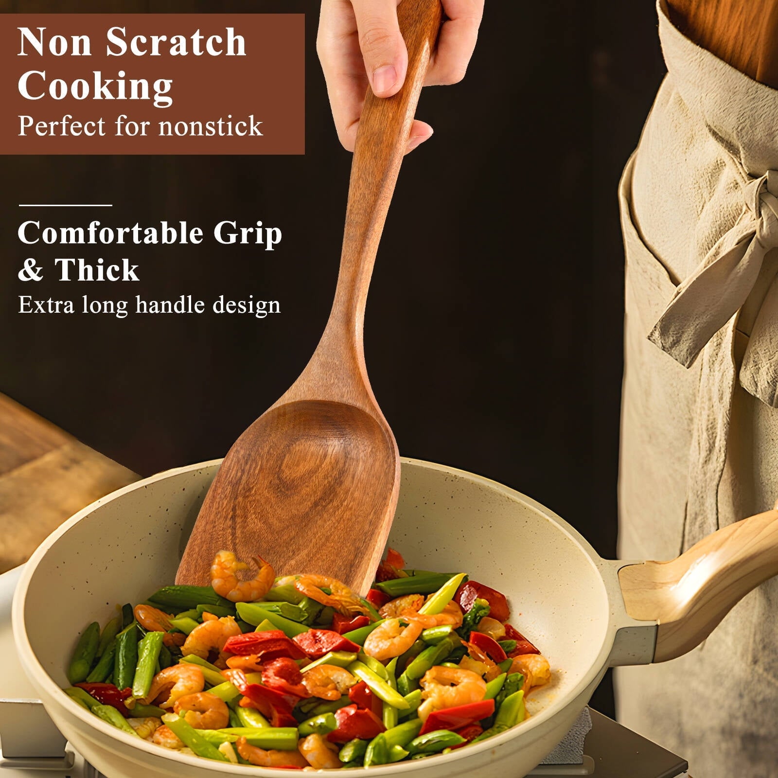 Non-Stick Safe Wooden Spoons for Cooking, 8 Pcs Natural Wooden Utensil for Cooking with Non-Stick, Heat Resistant, Wood... - Premium Stainless Steel Cooking Utensil for Non-Stick Pots Detail