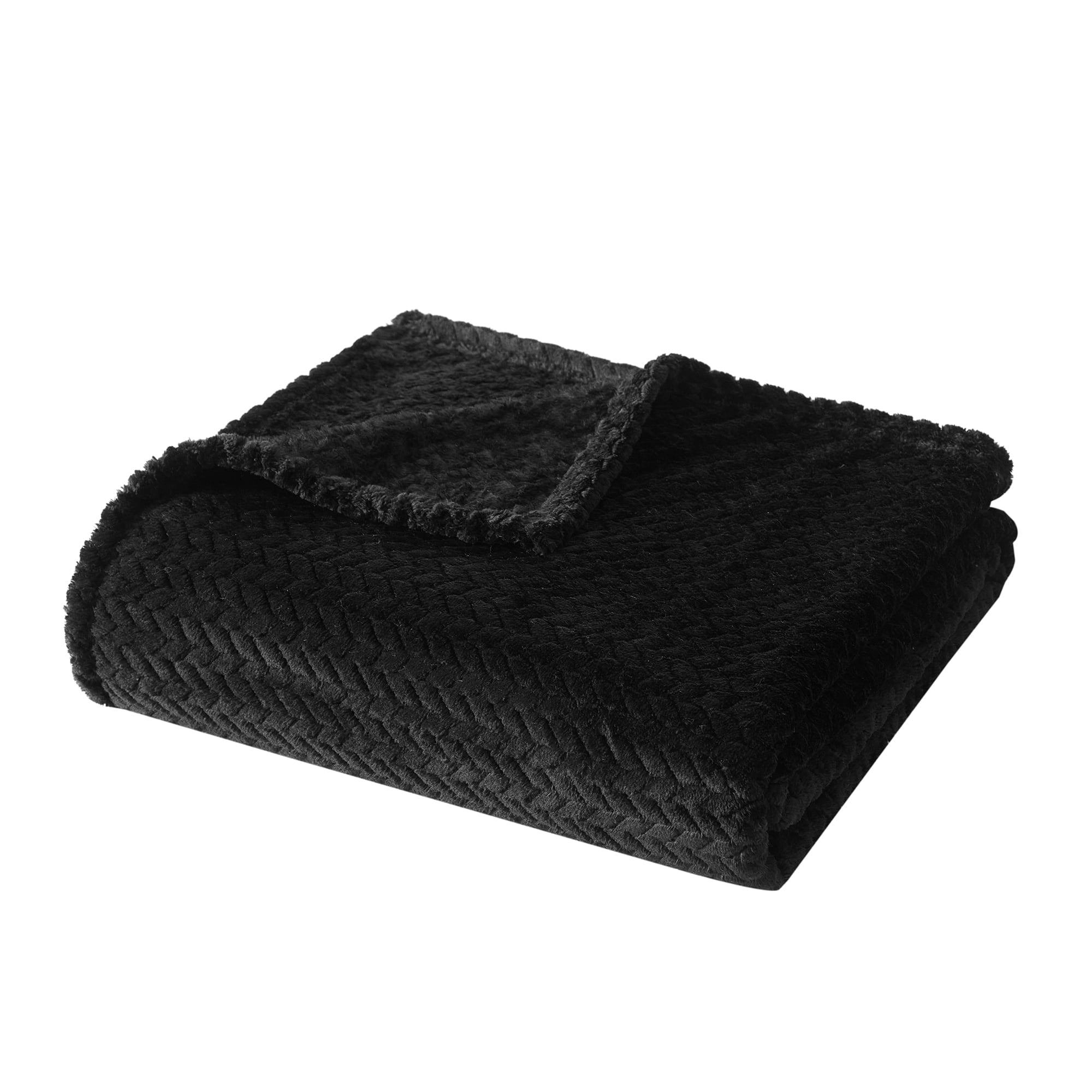 Lightweight Warm Cozy Textured Plush Throw Blanket, Black, 50"x60" All Ages - Luxury Knitted Decorative Throw Blanket with Fringes Detail