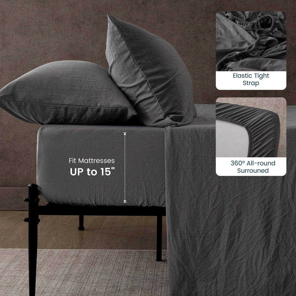 Breathable Luxury Bed Sheets - Full Size Bed Sheets - Washed Microfiber - 4 Piece Hotel Luxury Bedding Sheets with Fitted Sheet, Flat S... - Cooling Hotel Quality Bedding Sheets and Pillowcases Detail