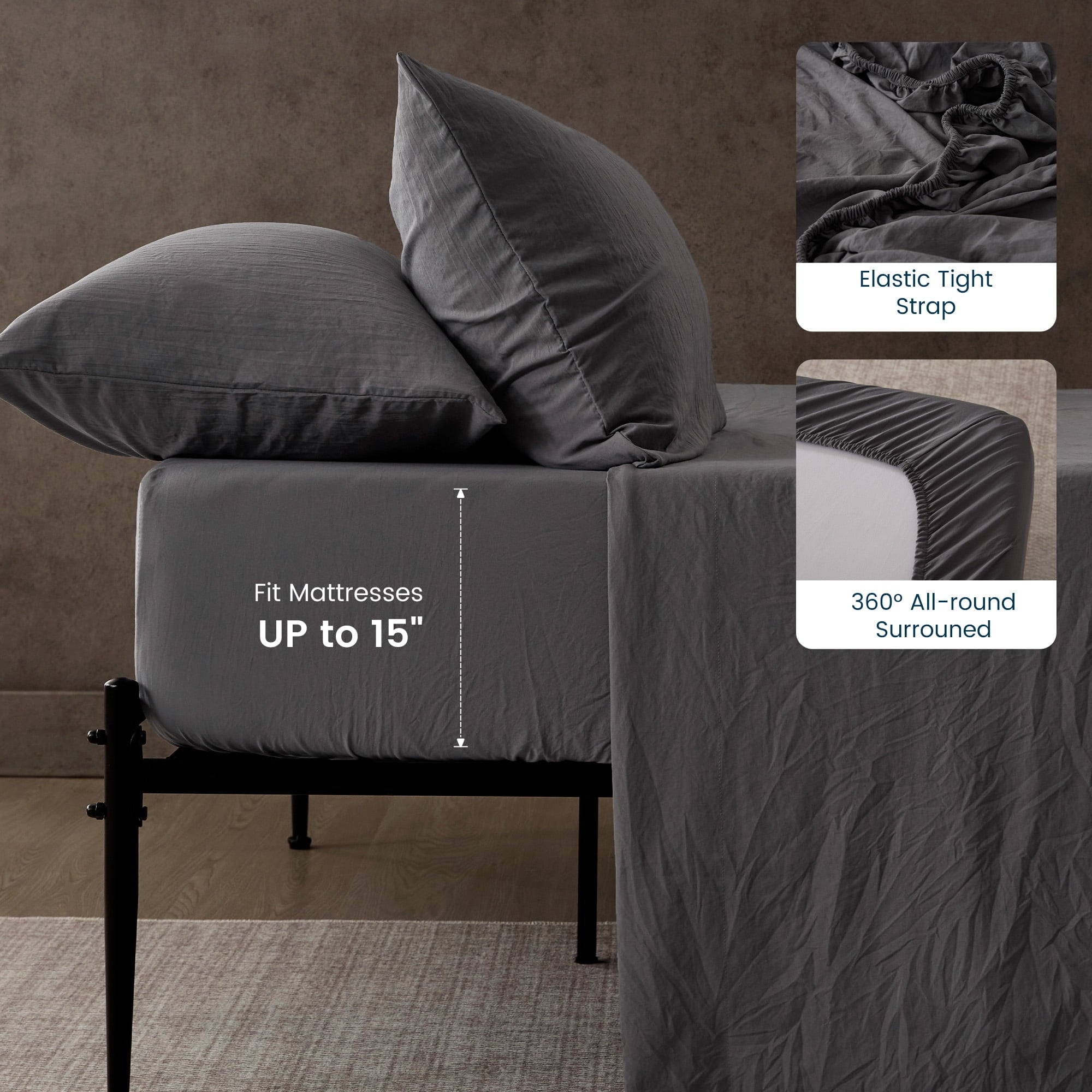 Breathable Luxury Bed Sheets - Full Size Bed Sheets - Washed Microfiber - 4 Piece Hotel Luxury Bedding Sheets with Fitted Sheet, Flat S... - Cooling Hotel Quality Bedding Sheets and Pillowcases Detail