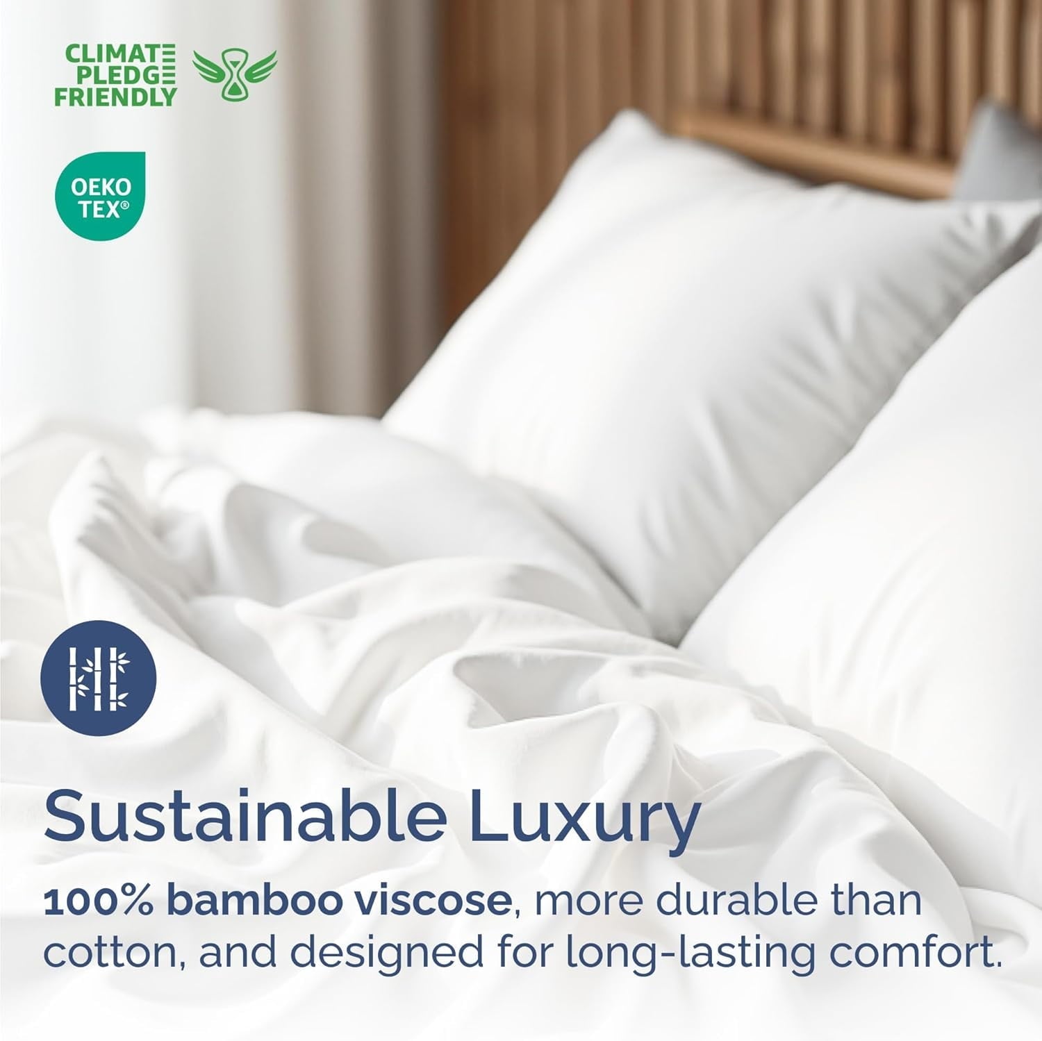 Ultra-Soft 4-Piece Luxury Bamboo Cooling Sheet Set - Queen Size 100% Bamboo Derived Rayon Premium Bed Sheets, White - Cooling Hotel Quality Bedding Sheets and Pillowcases Detail