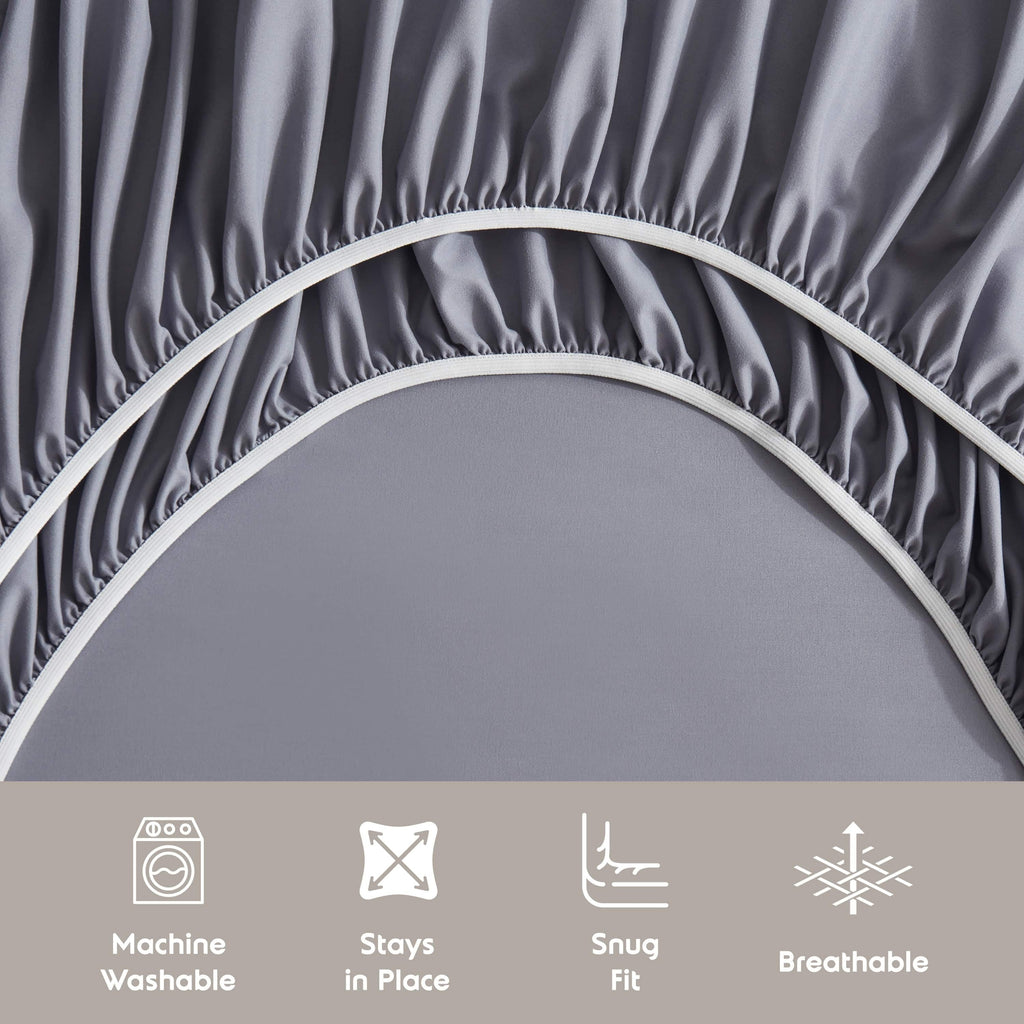 Ultra-Soft Full Size Sheets Set, 1800 Series Bed Sheets Full 4 Piece, Luxury Soft Microfiber Full Sheet Sets, Gray - Breathable Egyptian Cotton Flat & Fitted Sheets Detail