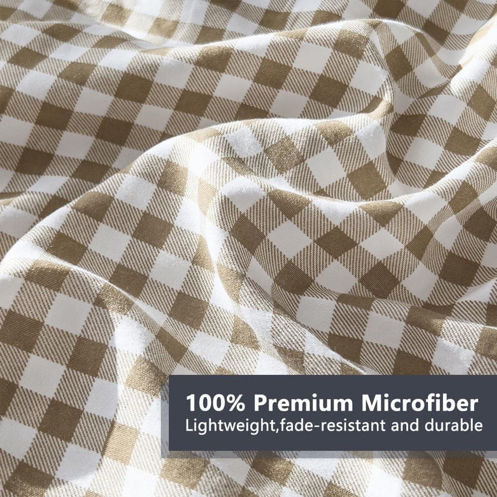 Luxurious Quilted Tan Gingham Queen Comforter Set, Taupe Plaid Bedding Set, Checked Bed Comforter 3 Pieces(Tan Gingham, Queen) - Hypoallergenic Ultra-Fluffy Quilt for Winter Detail