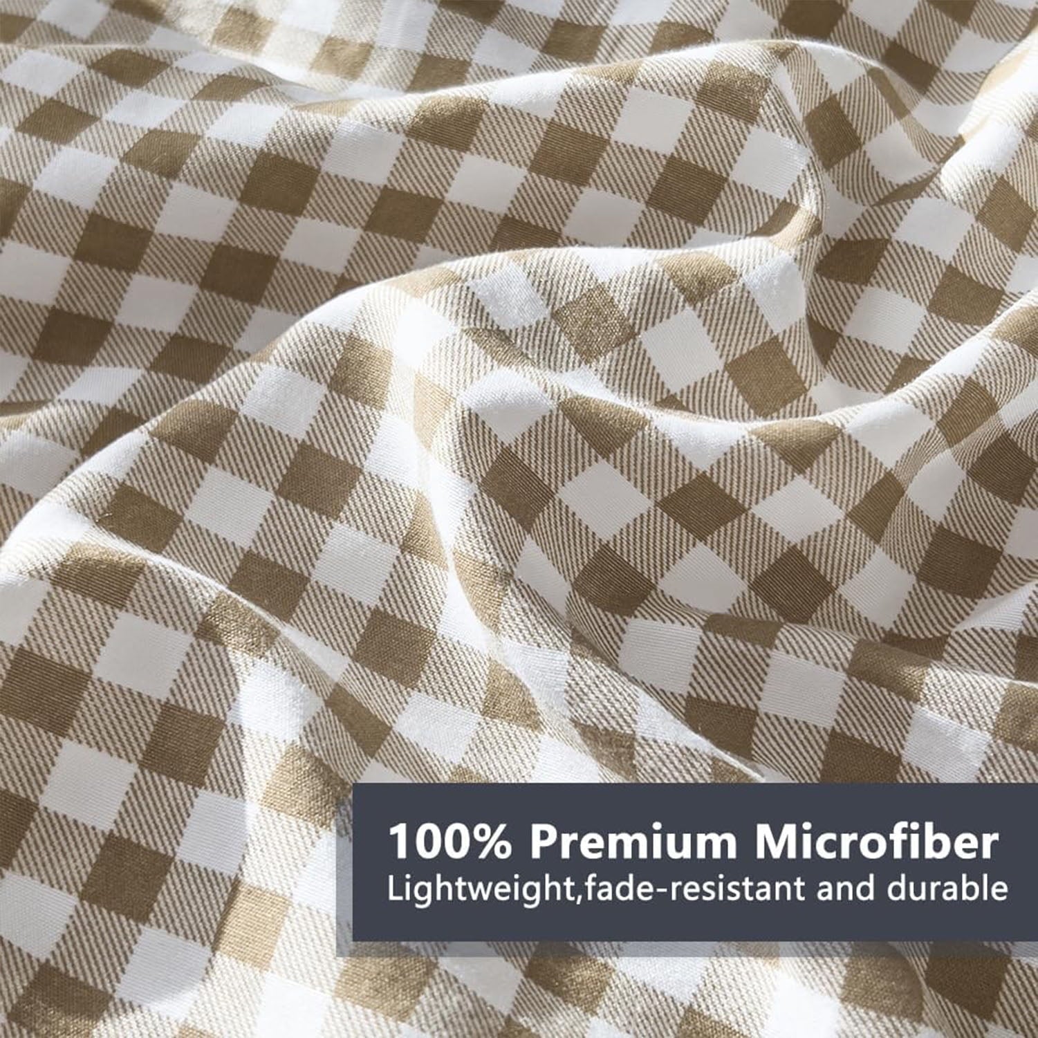 Luxurious Quilted Tan Gingham Queen Comforter Set, Taupe Plaid Bedding Set, Checked Bed Comforter 3 Pieces(Tan Gingham, Queen) - Hypoallergenic Ultra-Fluffy Quilt for Winter Detail