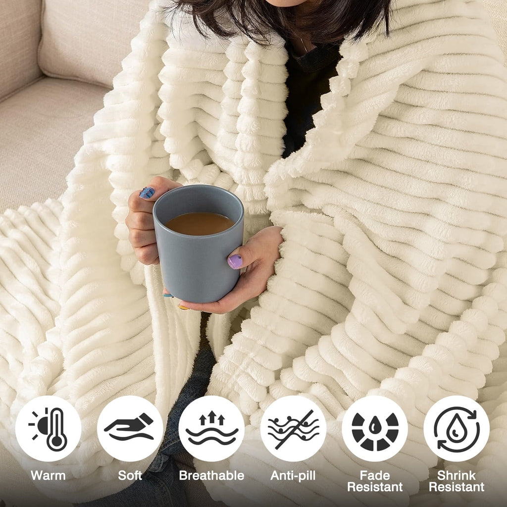 Decorative Knitted Throw Size Blanket, Extra Soft Lightweight Bed Blanket with Strip , Plush Fuzzy Cozy Throws for Couch, Bed, Sofa Cozy... - Luxury Knitted Decorative Throw Blanket with Fringes Detail