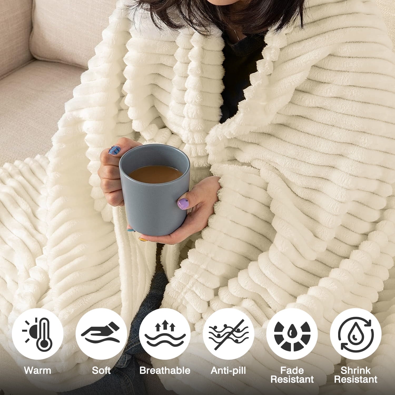 Decorative Knitted Throw Size Blanket, Extra Soft Lightweight Bed Blanket with Strip , Plush Fuzzy Cozy Throws for Couch, Bed, Sofa Cozy... - Luxury Knitted Decorative Throw Blanket with Fringes Detail