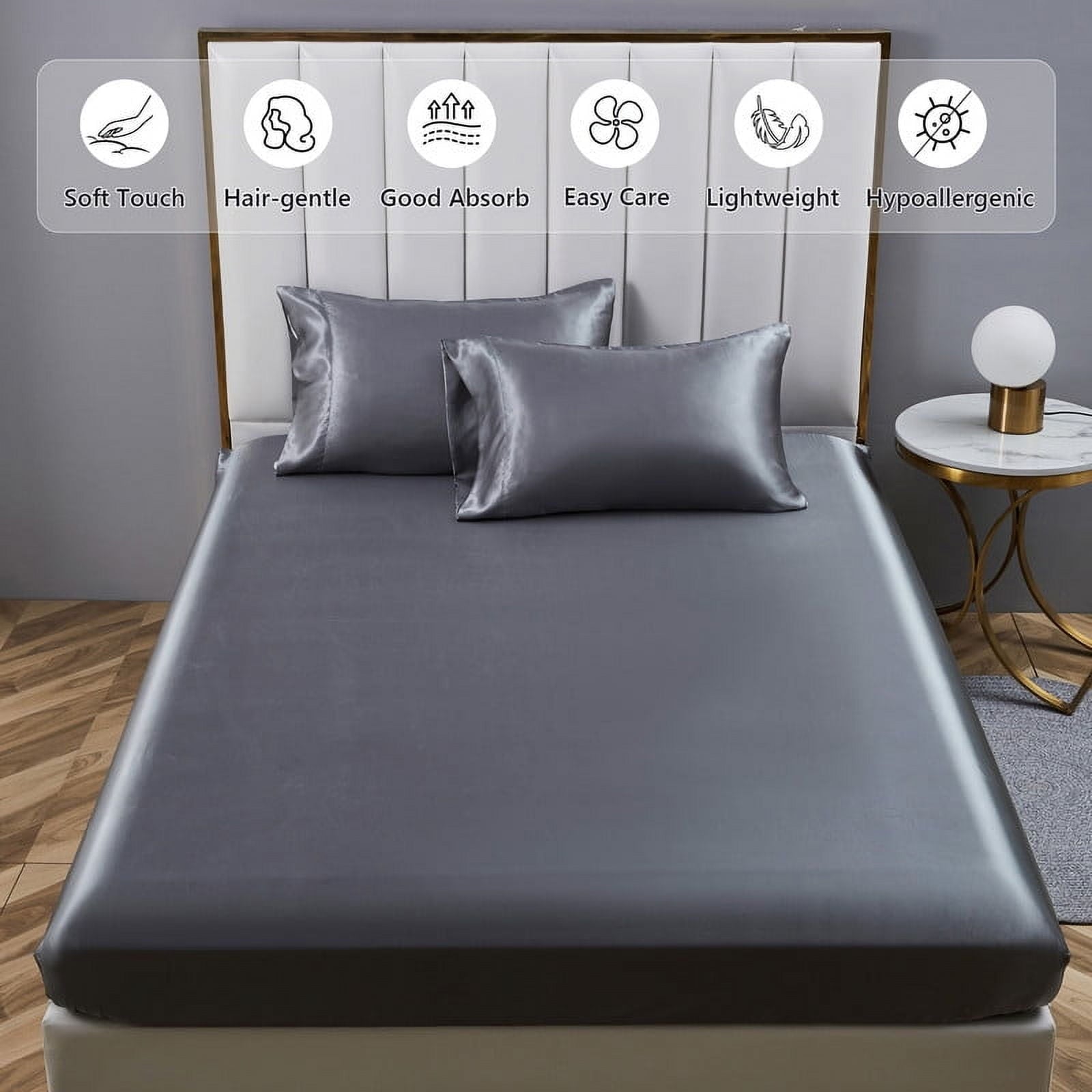 Ultra-Soft Luxury 5-Piece Satin Sheets Twin Silk Sheets Bed Sheet Set Ultra-Silky & Skin-Friendly Deep Pocket Bed Flat Fitted Sheet - Cooling Hotel Quality Bedding Sheets and Pillowcases Detail