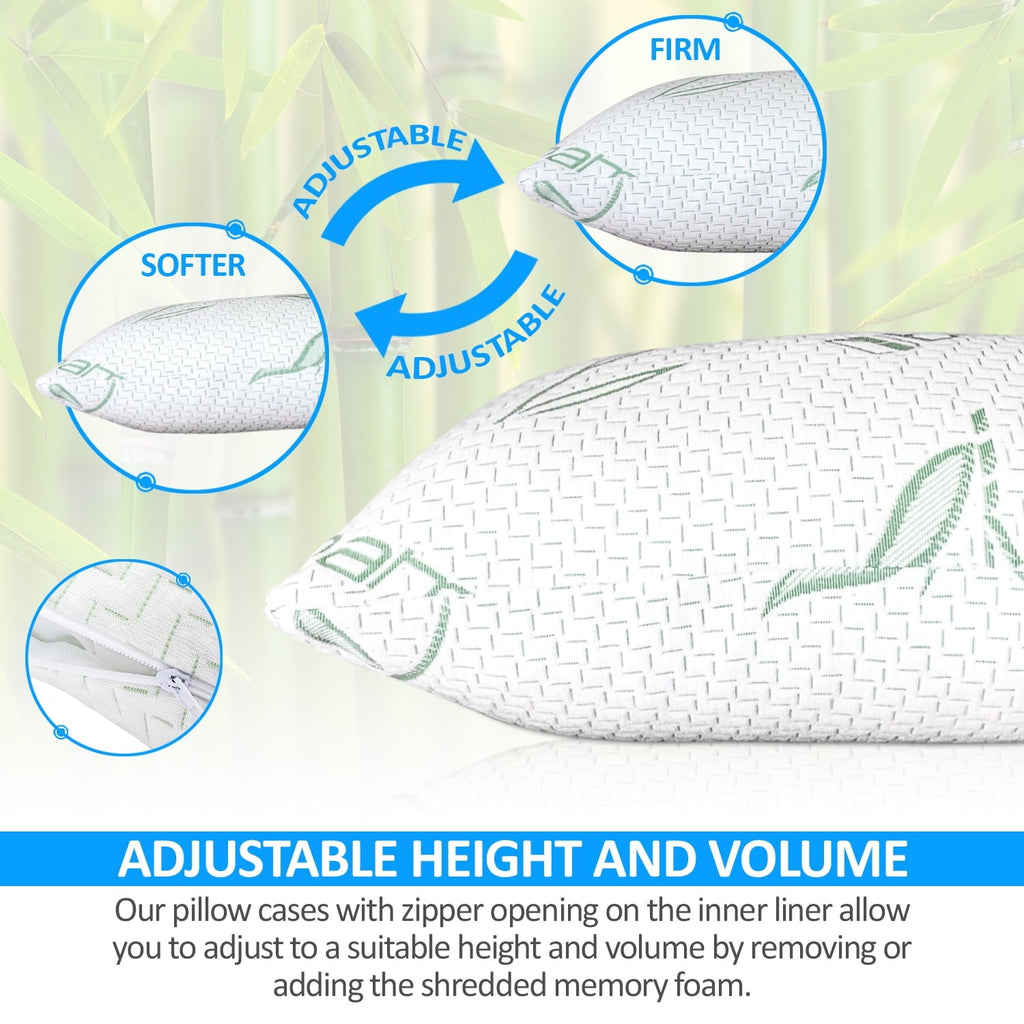 Hotel Collection Queen Size Bamboo Pillow, Memory Foam Bed Pillows with Washable Pillowcases, Queen - Ergonomic Memory Foam Pillow for Neck Pain Support Detail