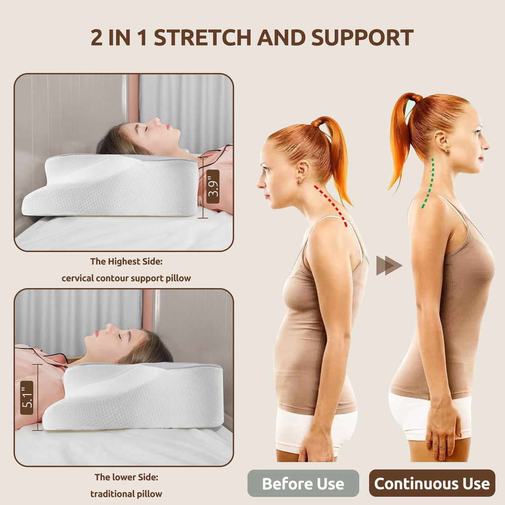 Orthopedic Support Memory Foam Pillow for Neck Pain Relief Cervical Sleepers Standard/Queen Gray - Orthopedic Shredded Foam Bed Pillow Set Detail
