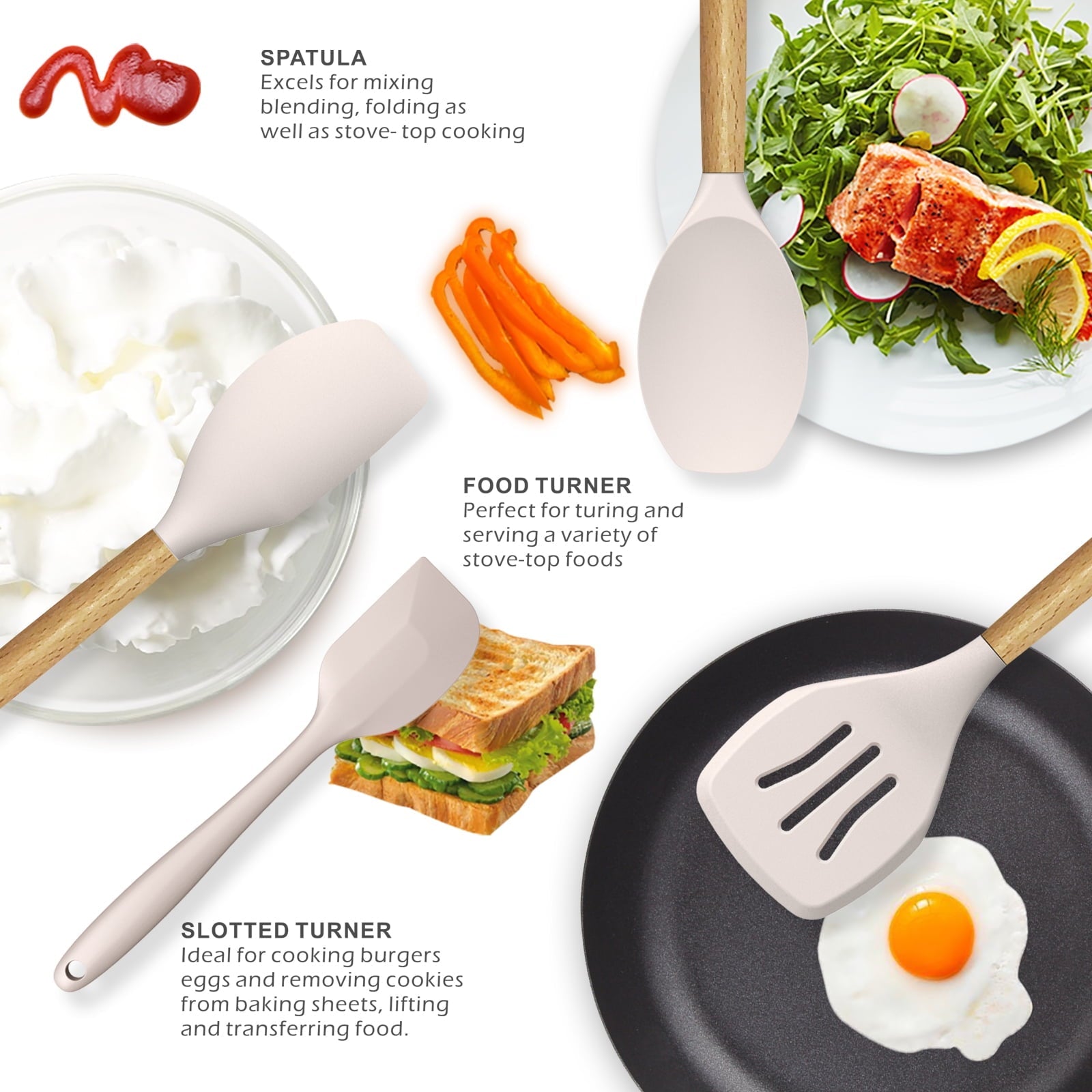 Professional Grade Silicone Cooking Utensils Set - 446°F Heat Resistant Silicone Kitchen Utensils for Cooking,Kitchen Utensil Spatula Se... - Professional Kitchen Tool for Culinary Enthusiasts Detail