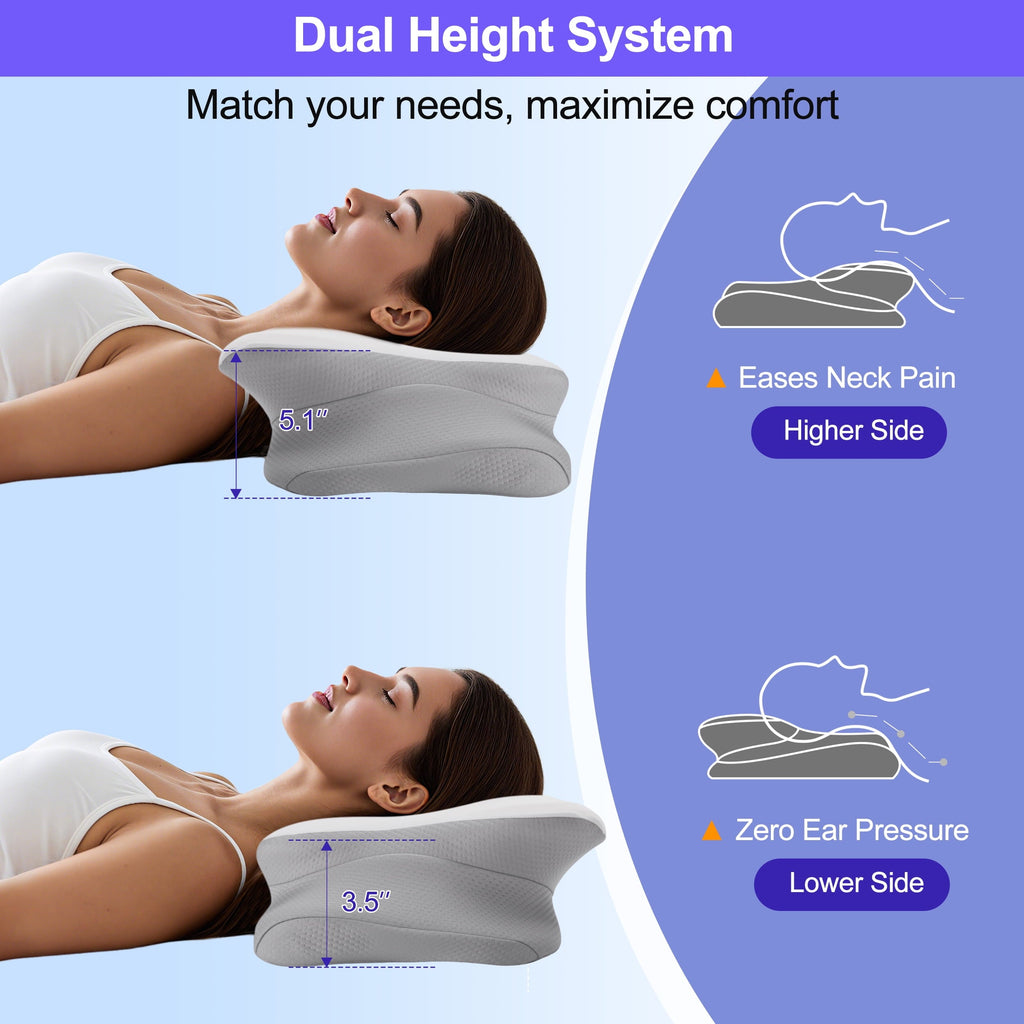 Decorative Plump Ergonomic Cervical Pillows，Memory Foam Bed Pillow for Neck & Shoulder Pain Relief for Side Back Stomach Sleepers White - Hotel Quality Plush Sleeping Pillows Detail