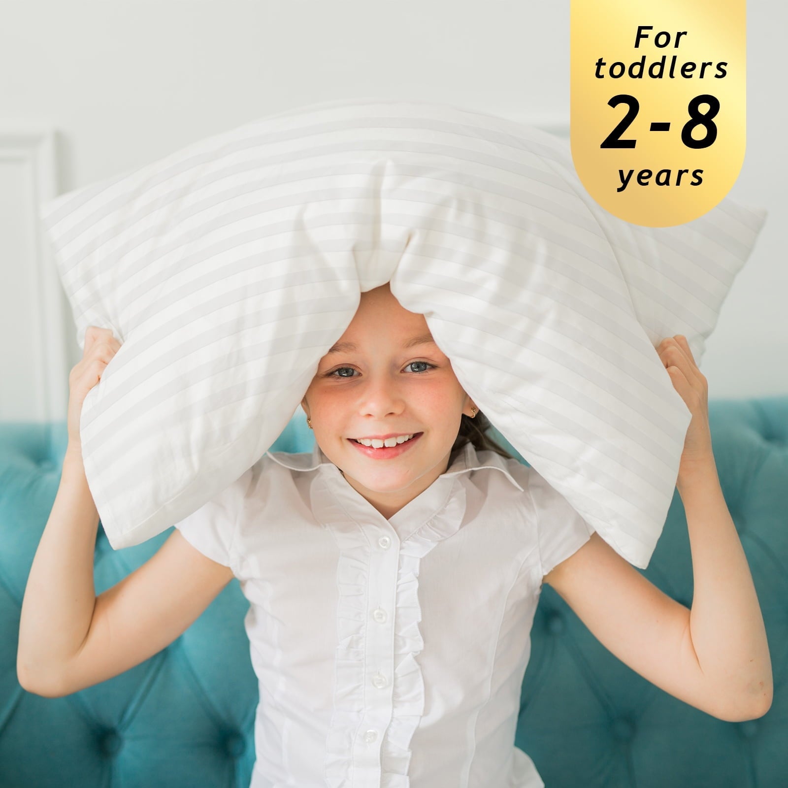 Ergonomic Memory Foam 100% Cotton Kids Size Bed Pillows Set of 2 - Premium Down Alternative Cooling Pillows for Side, Back, and Stomach Sle... - Ergonomic Memory Foam Pillow for Neck Pain Support Detail