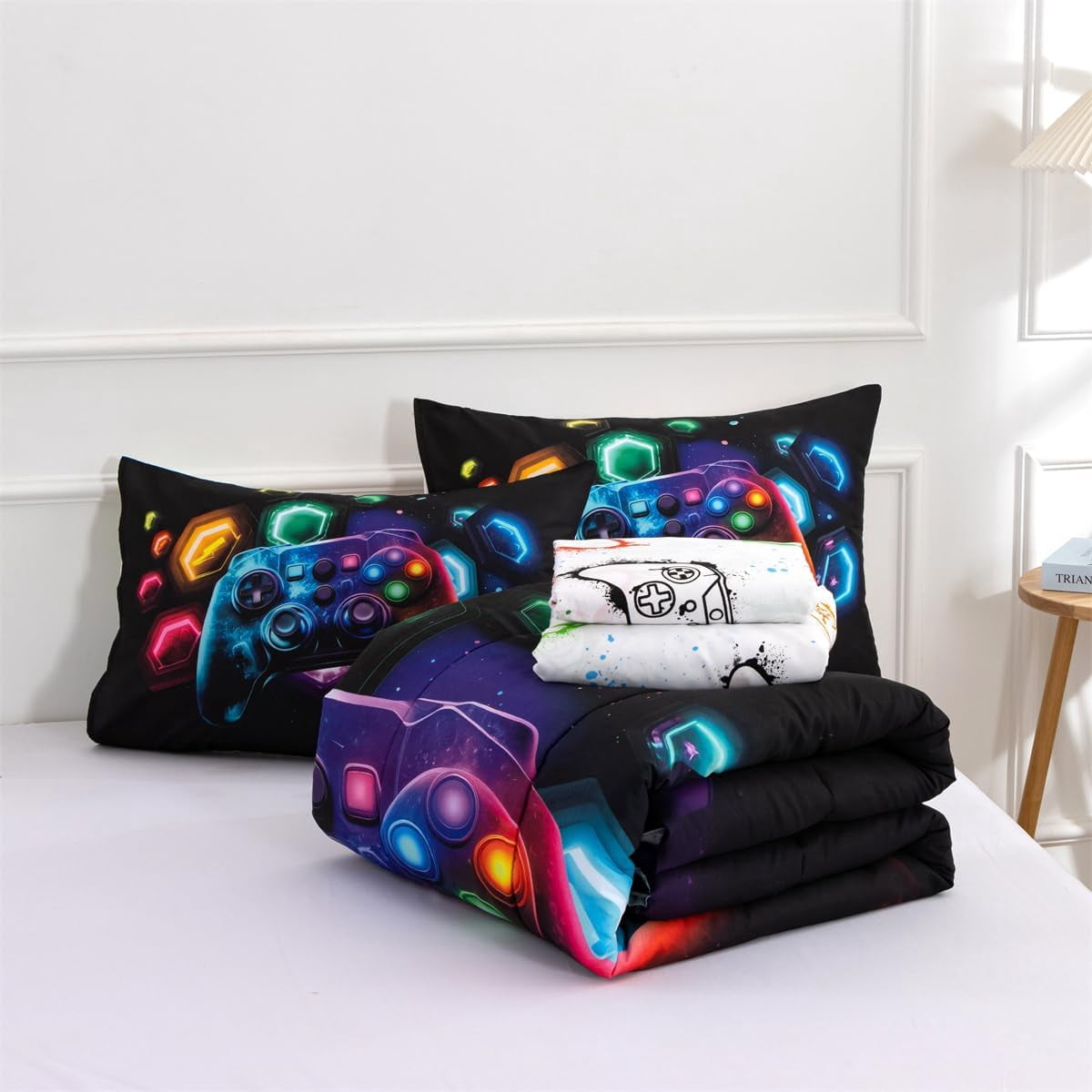 All-Season Game Console Comforter Set for Boys Girls Kids Space Universe Gaming Geometric Lightweight Microfiber Gamer Bedding S... - All-Season Down Alternative Comforter Insert Detail