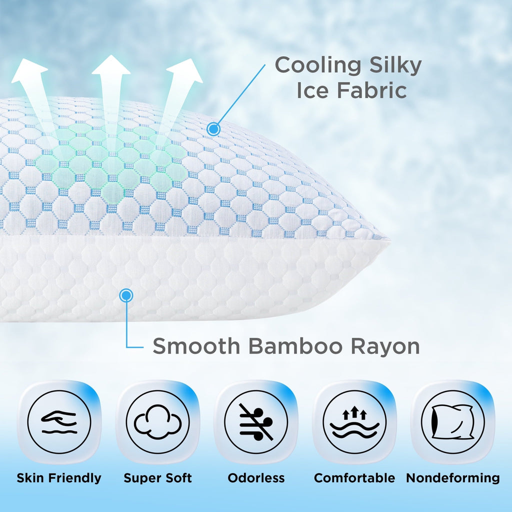 Orthopedic Support 2 Pack Cooling Pillow for Sleeping, Memory Foam Pillows Cool Bed Pillows Hotel Reversible Pillow with Washable Remova... - Ergonomic Memory Foam Pillow for Neck Pain Support Detail