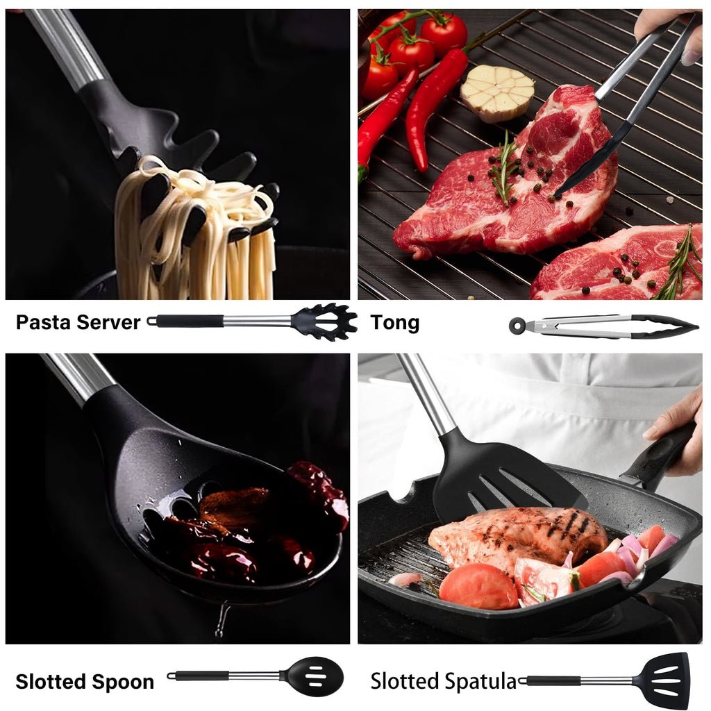 Chef-Quality Silicone Cooking Utensils Set, 26 Pcs, Heat Resistant Kitchen Utensils Set, Black - High-Precision Culinary Tool for Baking & Cooking Detail