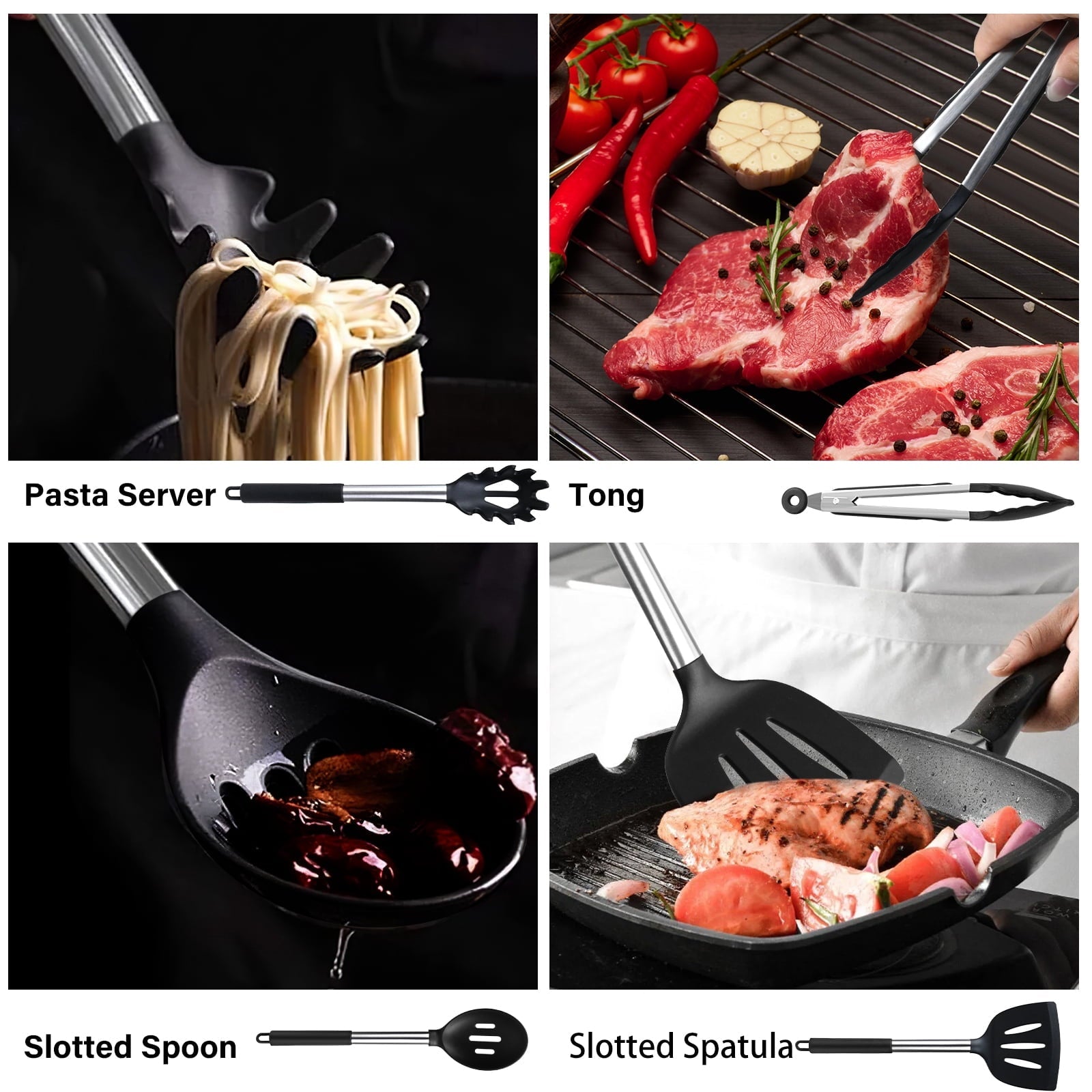 Chef-Quality Silicone Cooking Utensils Set, 26 Pcs, Heat Resistant Kitchen Utensils Set, Black - High-Precision Culinary Tool for Baking & Cooking Detail