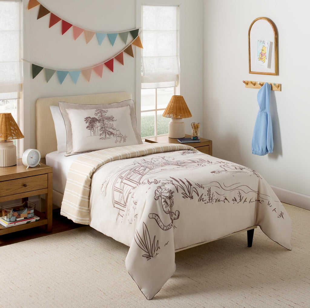 Fluffy Down Alternative Kids 2 Piece Khaki Comforter and Sham Bedding Set, Twin/Full - Luxurious Quilted Duvet Cover Set Detail