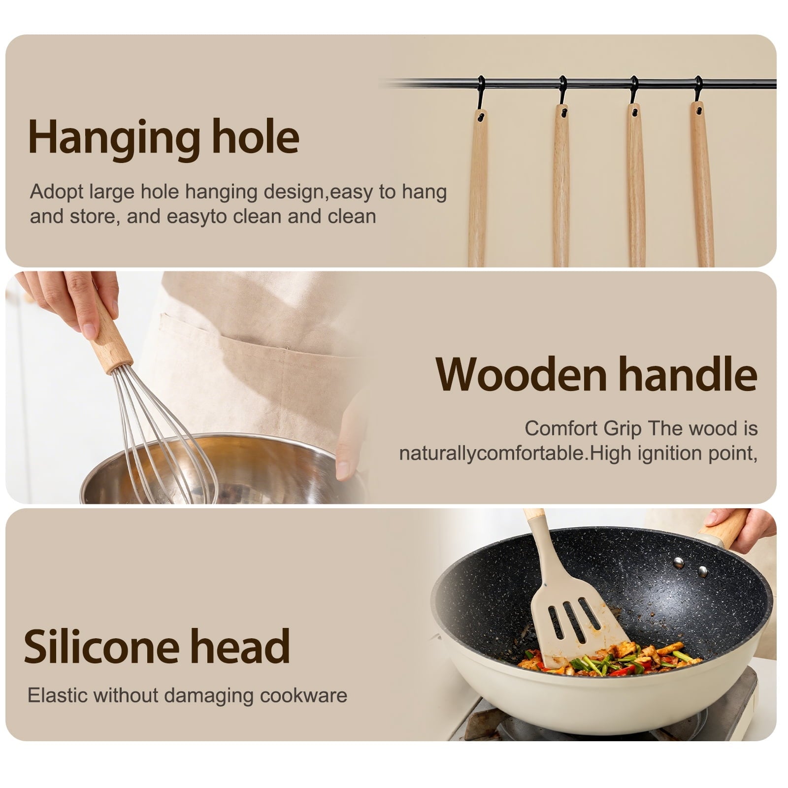 Durable Steel Silicone Cooking Utensils Set, Heat Resistant Kitchen Tools, 36 PCS Non-Stick Silicone Cooking Kitchen Utensils, Khaki - Heavy Duty Stainless Steel Kitchen Shears Detail