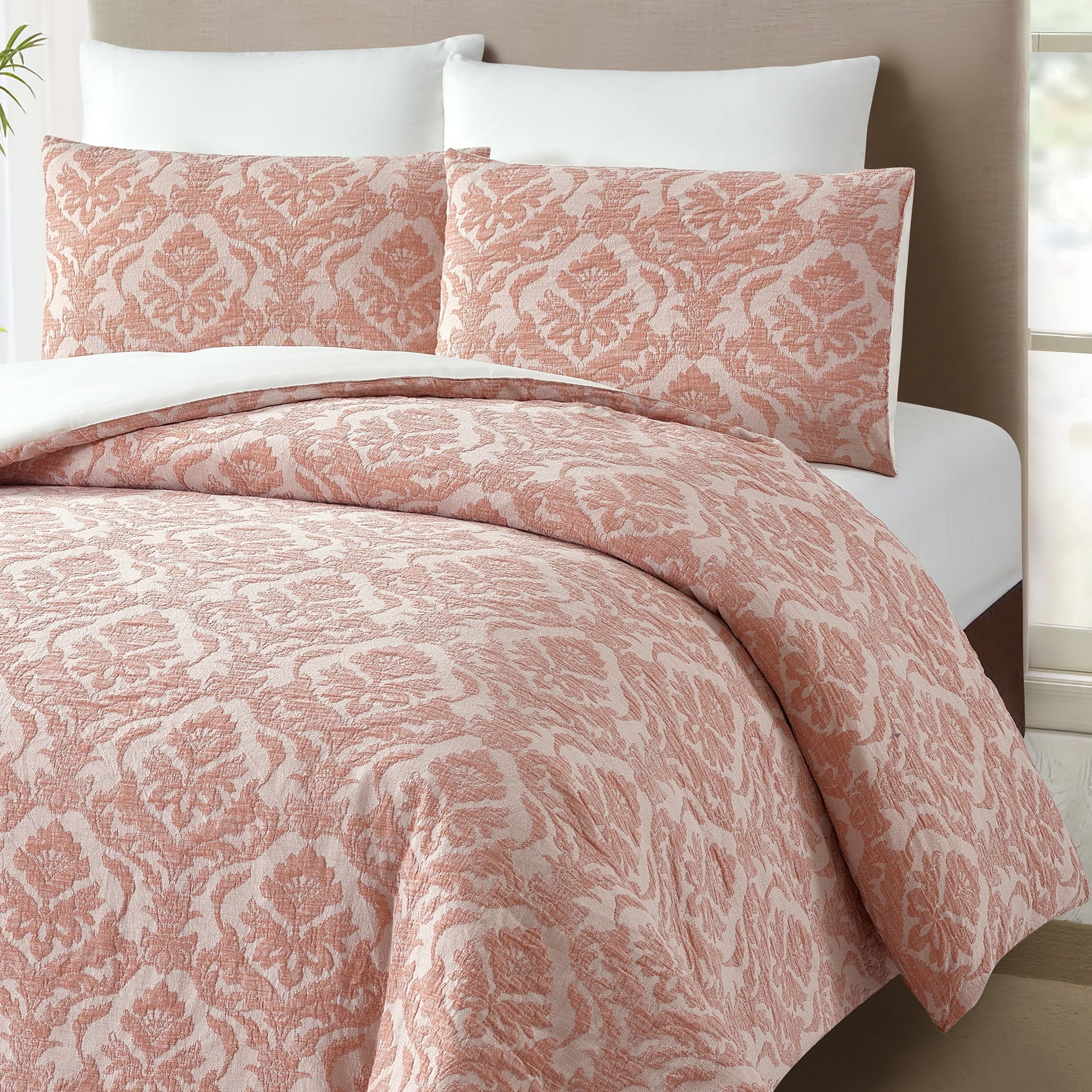 Fluffy Down Alternative Woven Damask 2-Piece Comforter Set, Blush, Full Queen, All Ages - Hypoallergenic Ultra-Fluffy Quilt for Winter Detail